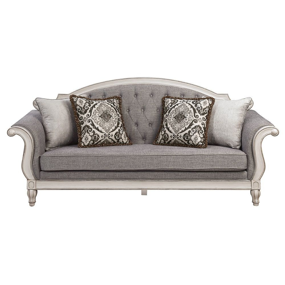 Florian - Sofa With 4 Pillows - Gray & Antique White - Tony's Home Furnishings