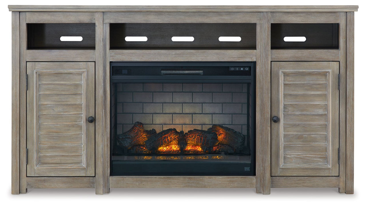Moreshire - Bisque - 72" TV Stand With Electric Infrared Fireplace Insert - Tony's Home Furnishings