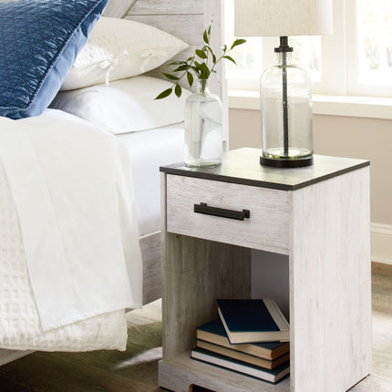 Shawburn - White / Black / Gray - One Drawer Night Stand - Open Cubby Signature Design by Ashley® 