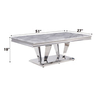 Satinka - Coffee Table - Light Gray Printed Faux Marble & Mirrored Silver Finish ACME 