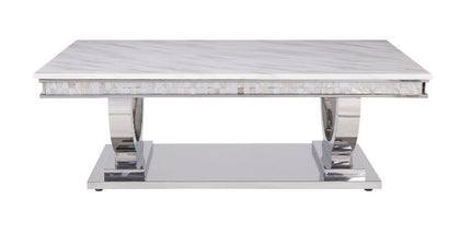 Zander - Coffee Table - White Printed Faux Marble & Mirrored Silver Finish ACME 