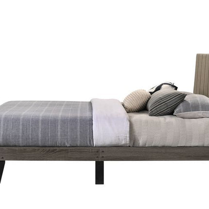 Valdemar - Queen Bed - Brown Fabric & Weatheted Gray Finish ACME 