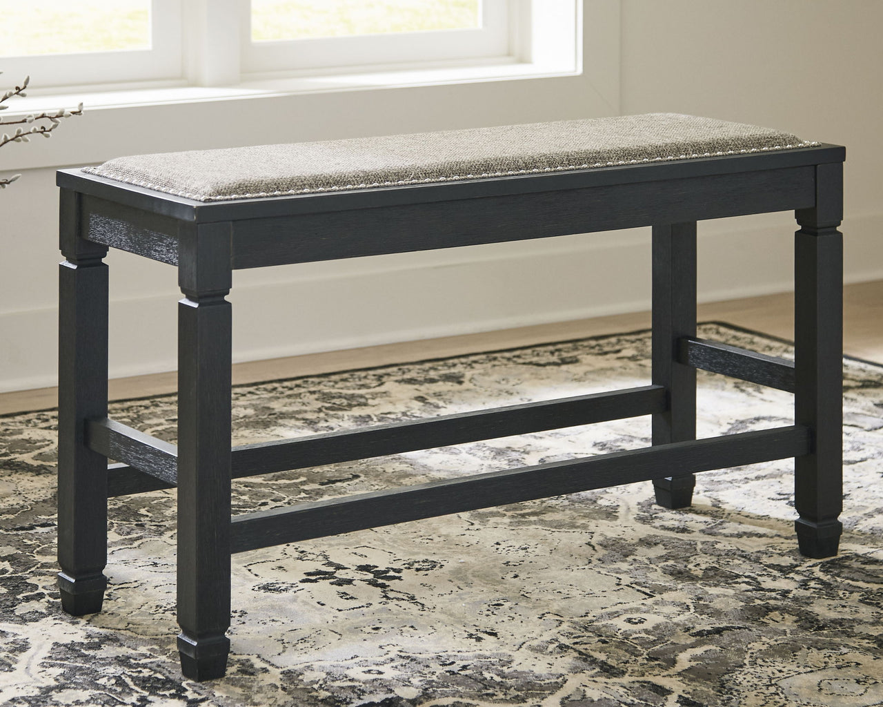 Tyler - Antique Black - Dbl Counter Uph Bench - Tony's Home Furnishings