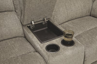 Thumbnail for Draycoll - Pewter - Dbl Rec Pwr Loveseat W/Console - Tony's Home Furnishings