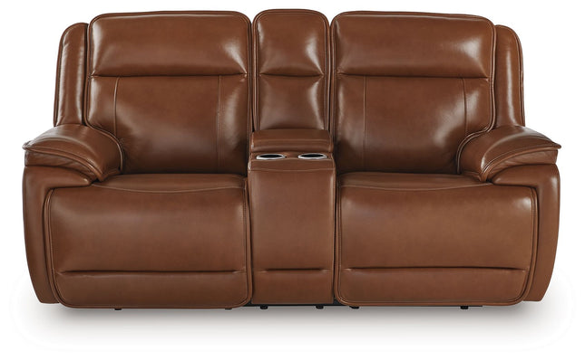 Healy Pier - Chocolate - Power Reclining Loveseat With Console / Adj Headrest Signature Design by Ashley® 