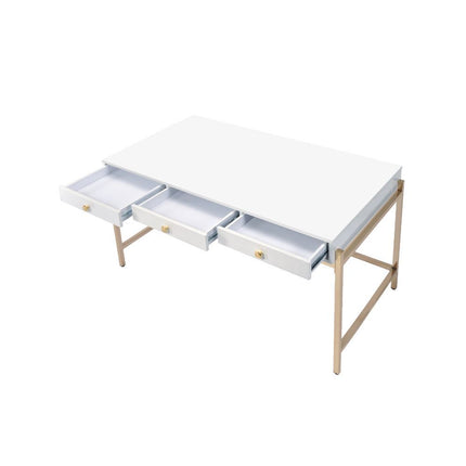 Ottey - Desk - White High Gloss & Gold - 31" ACME 