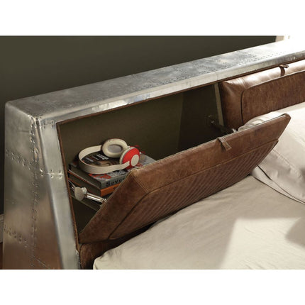 Brancaster - Queen Bed - Retro Brown Top Grain Leather & Aluminum ACME 