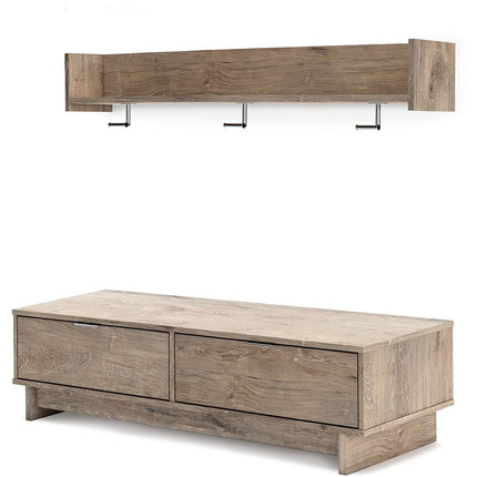 Oliah - Natural - Bench With Coat Rack Signature Design by Ashley® 