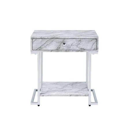 Wither - Accent Table - White Printed Faux Marble & Chrome Finish ACME 