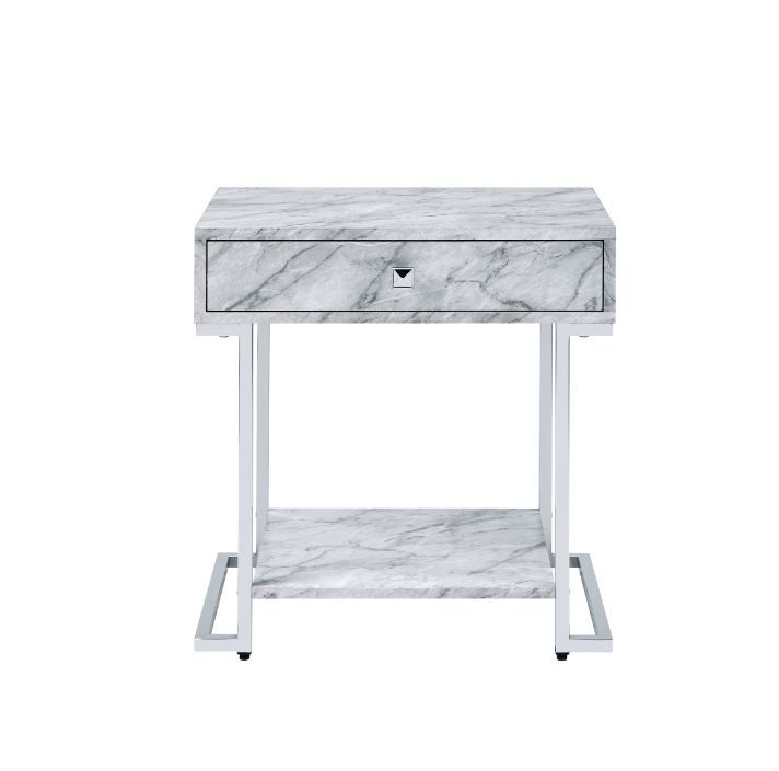 Wither - Accent Table - White Printed Faux Marble & Chrome Finish - Tony's Home Furnishings