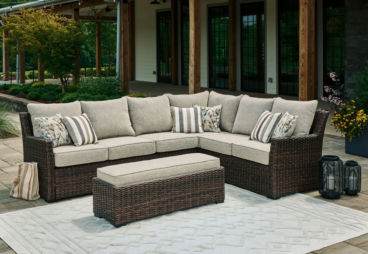 Brook Ranch - Brown - Sofa Sectional, Bench With Cushion (Set of 3) - Tony's Home Furnishings