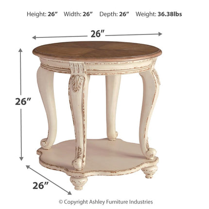 Realyn - White / Brown - Round End Table Ashley Furniture 