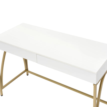 Lightmane - Vanity Desk - White High Gloss & Gold Finish ACME 