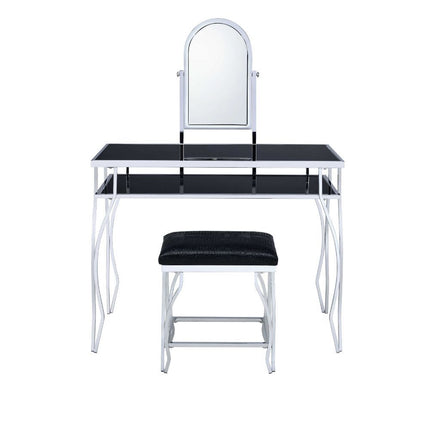 Carene - Vanity Desk - Black PU & Chrome ACME 