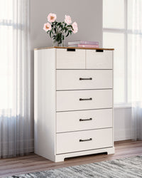 Thumbnail for Vaibryn - White / Brown / Beige - Five Drawer Chest - Vinyl-Wrapped - Tony's Home Furnishings