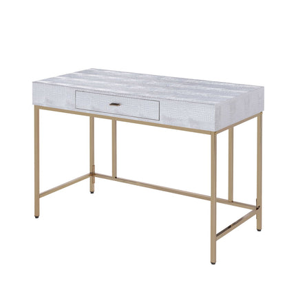 Piety - Vanity Desk - Silver PU & Champagne Finish ACME 