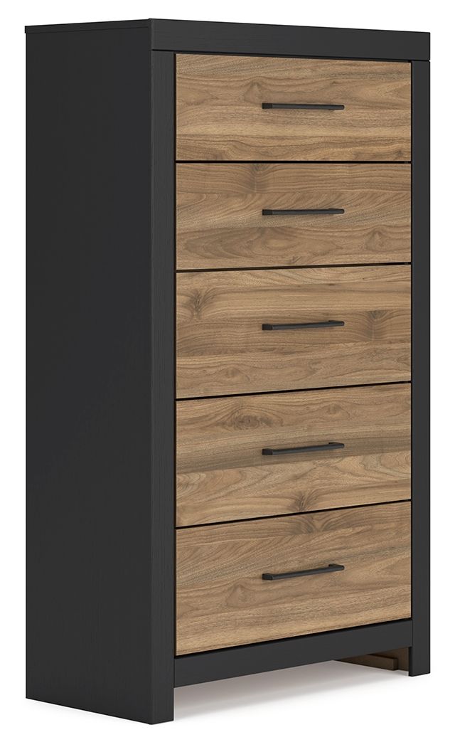 Vertani - Black / Honey Brown - Five Drawer Chest - Tony's Home Furnishings