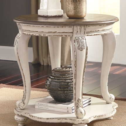 Realyn - White / Brown - Round End Table Ashley Furniture 