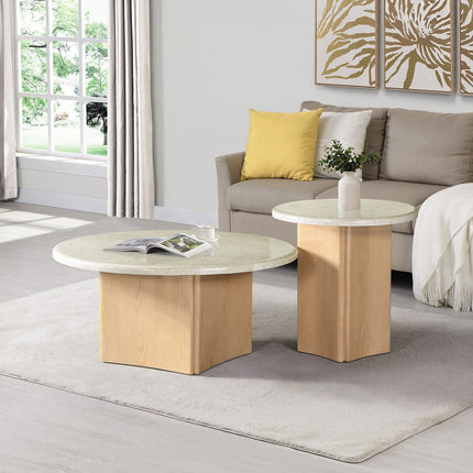 Qwin - End Table With Marble Top - Oak - Tony's Home Furnishings