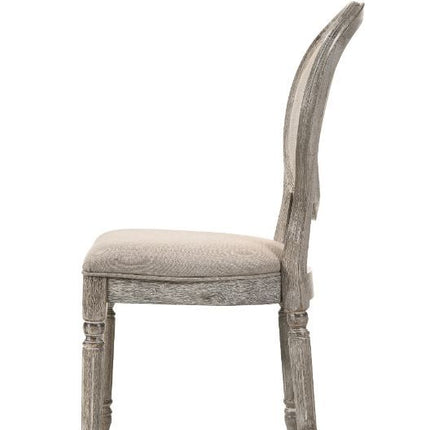 Faustine - Side Chair (Set of 2) - Tan Fabric & Salvaged Light Oak Finish ACME 