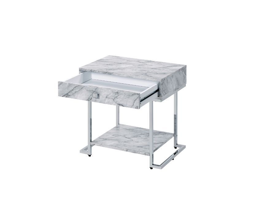 Wither - Accent Table - White Printed Faux Marble & Chrome Finish - Tony's Home Furnishings