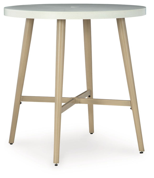 Seton Creek - Beige - Round Bar Table With Umbrella Option Signature Design by Ashley® 