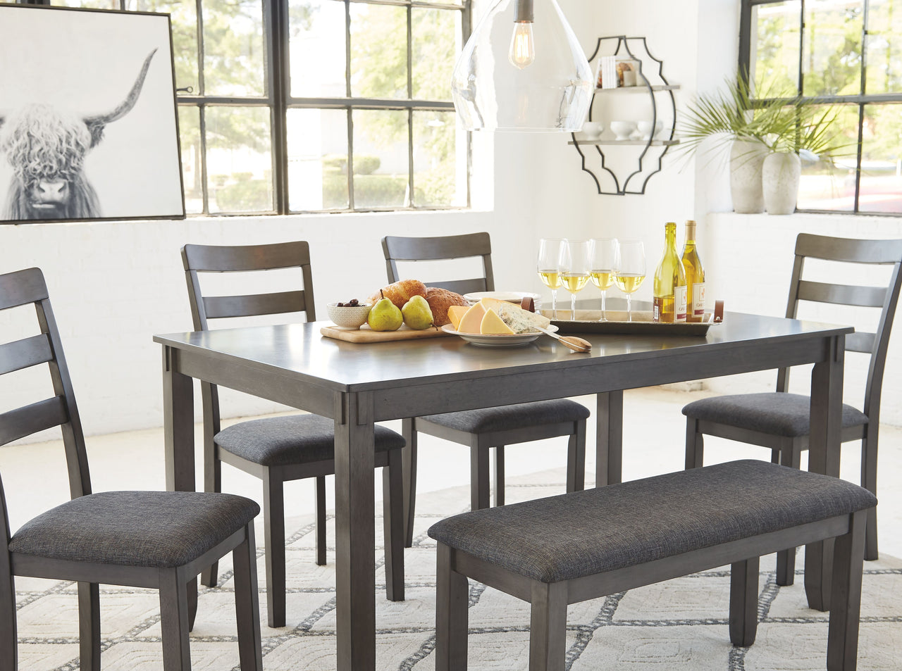 Bridson - Gray - Rect Drm Table Set (Set of 6) - Tony's Home Furnishings