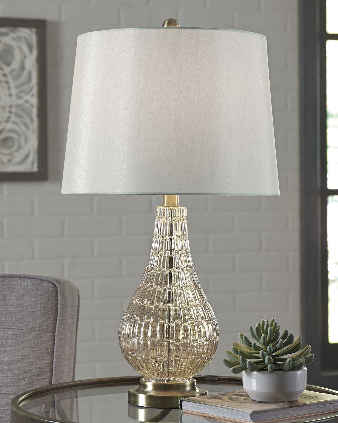 Latoya - Beige - Glass Table Lamp - Tony's Home Furnishings