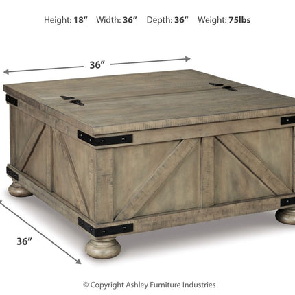 Aldwin - Gray - Cocktail Table With Storage - Square Ashley Furniture 