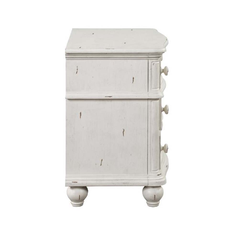 Jaqueline - Nightstand - Light Gray Linen & Antique White Finish ACME 