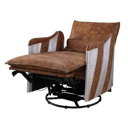 Qalurne - Recliner - 2-Tone Mocha Top Grain Leather & Aluminum ACME 