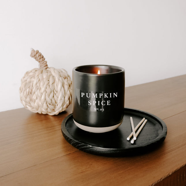 Pumpkin Spice Soy Candle - Black Stoneware Jar - 12 oz - Tony's Home Furnishings