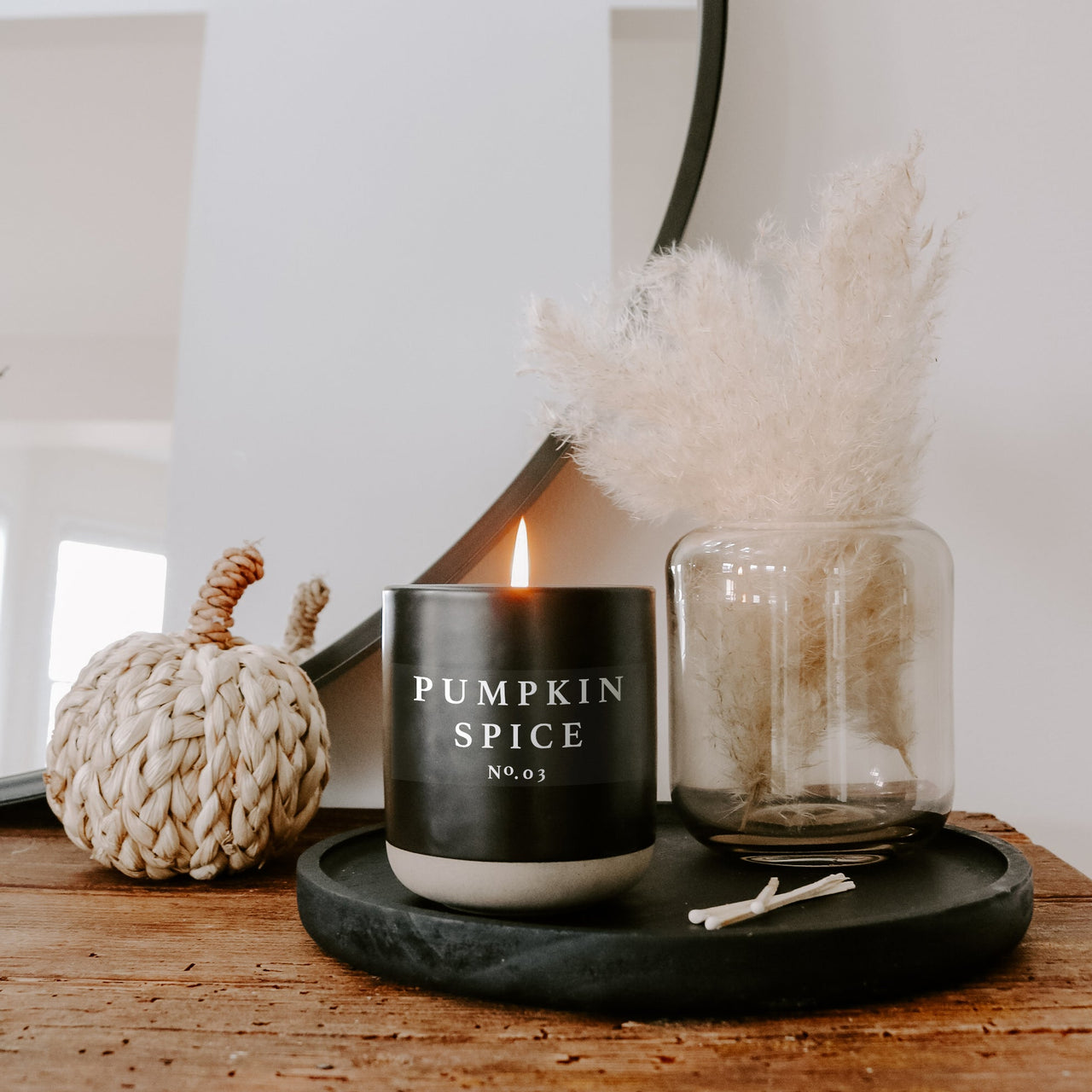 Pumpkin Spice Soy Candle - Black Stoneware Jar - 12 oz - Tony's Home Furnishings