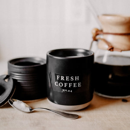 Fresh Coffee Soy Candle - Black Stoneware Jar - 12 oz Sweet Water Decor 