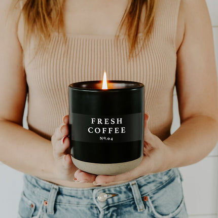 Fresh Coffee Soy Candle - Black Stoneware Jar - 12 oz Sweet Water Decor 