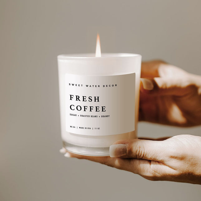 Fresh Coffee Soy Candle - White Jar - 11 oz - Tony's Home Furnishings