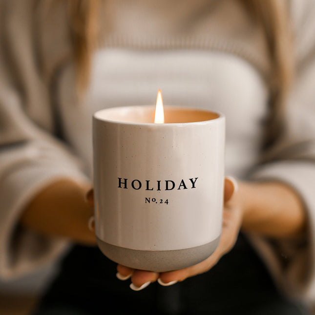 Holiday Soy Candle - Cream Stoneware Jar - 12 oz - Tony's Home Furnishings