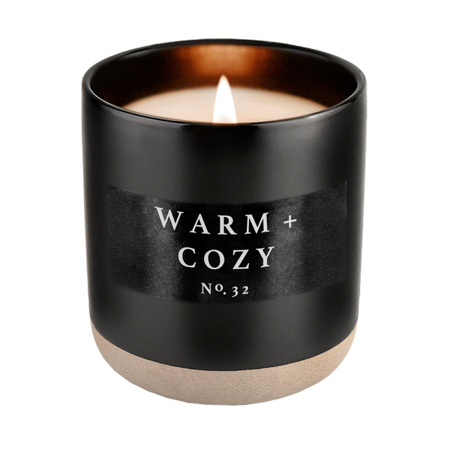 Warm and Cozy Soy Candle - Black Stoneware Jar - 12 oz - Tony's Home Furnishings