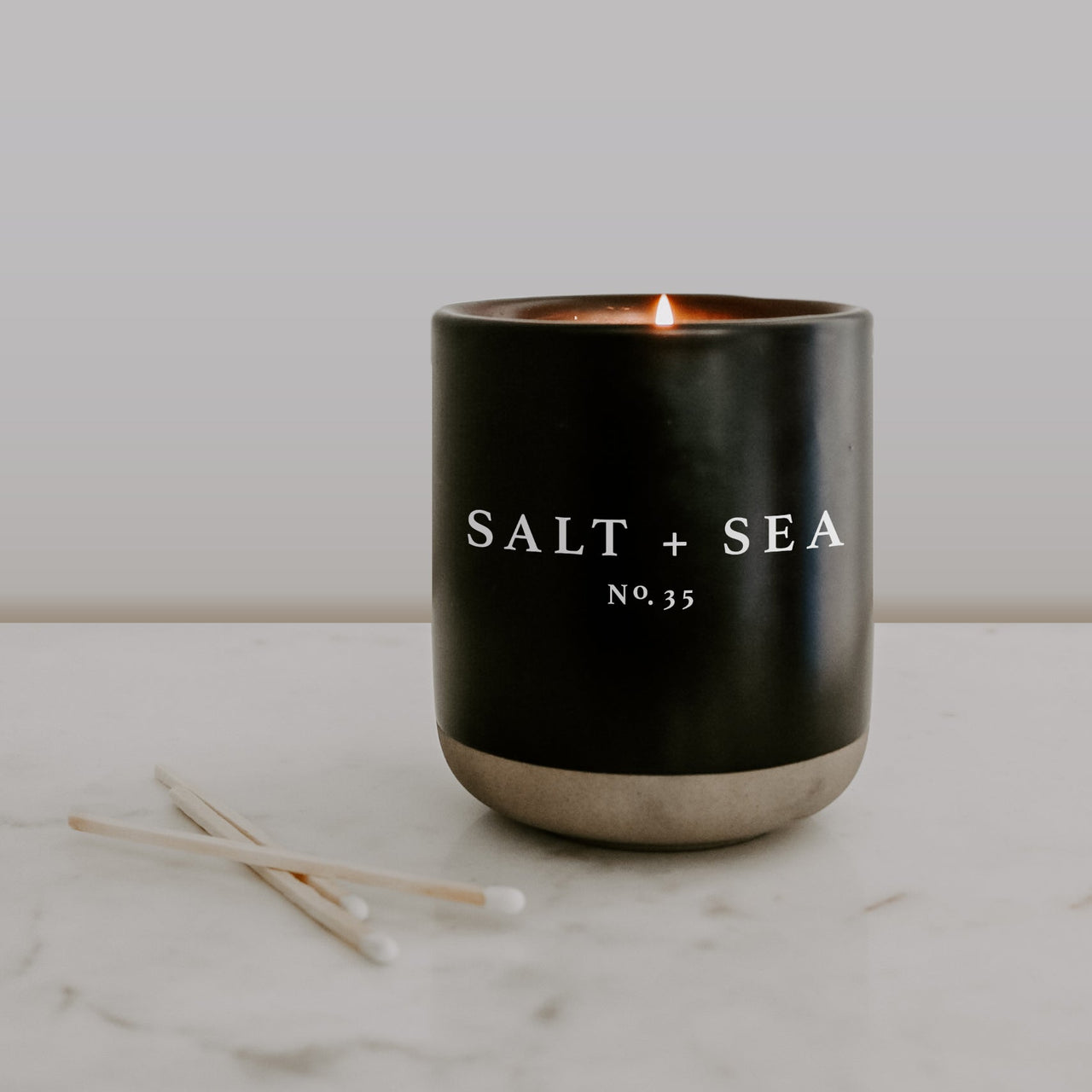 Salt and Sea Soy Candle - Black Stoneware Jar - 12 oz - Tony's Home Furnishings