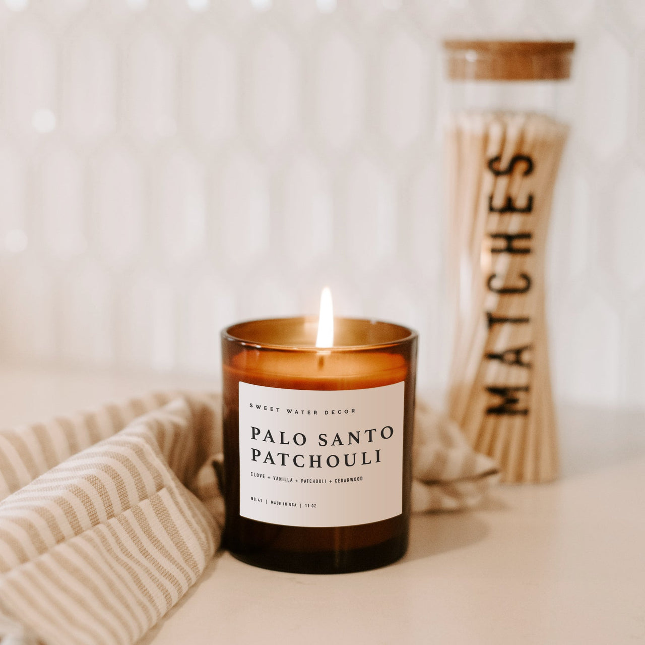 Palo Santo Patchouli Soy Candle - Amber Jar - 11 oz - Tony's Home Furnishings