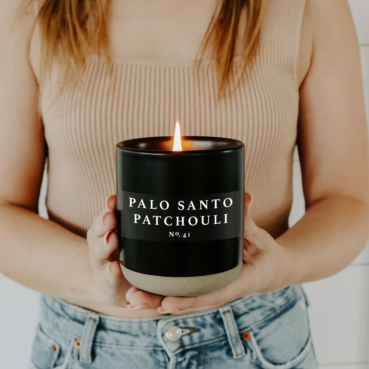 Palo Santo Patchouli Soy Candle - Black Stoneware Jar - 12 oz - Tony's Home Furnishings