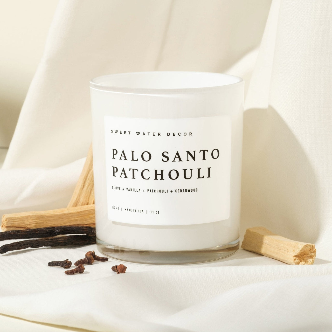 Palo Santo Patchouli Soy Candle - White Jar - 11 oz - Tony's Home Furnishings