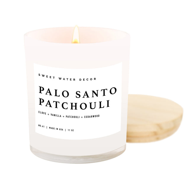 Palo Santo Patchouli Soy Candle - White Jar - 11 oz - Tony's Home Furnishings