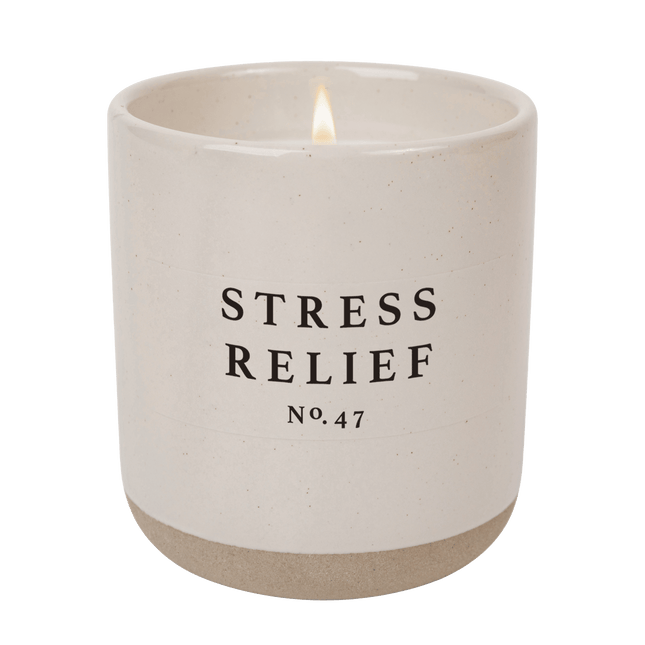 Stress Relief Soy Candle - Cream Stoneware Jar - 12 oz - Tony's Home Furnishings