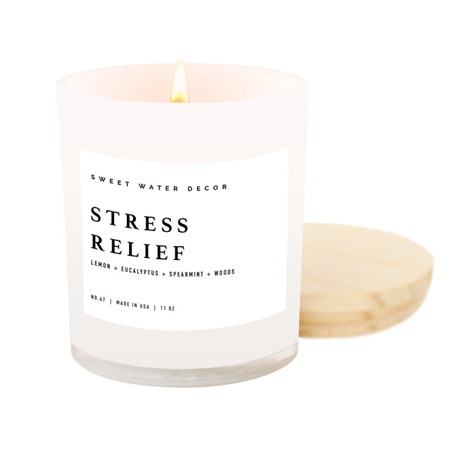 Stress Relief Soy Candle - White Jar - 11 oz - Tony's Home Furnishings