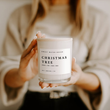 Christmas Tree Soy Candle - White Jar - 11 oz Sweet Water Decor 