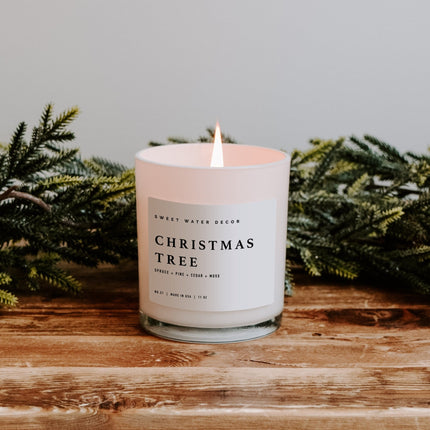 Christmas Tree Soy Candle - White Jar - 11 oz Sweet Water Decor 