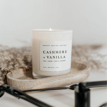 Cashmere and Vanilla Soy Candle - White Jar - 11 oz Sweet Water Decor 