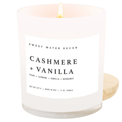 Cashmere and Vanilla Soy Candle - White Jar - 11 oz Sweet Water Decor 