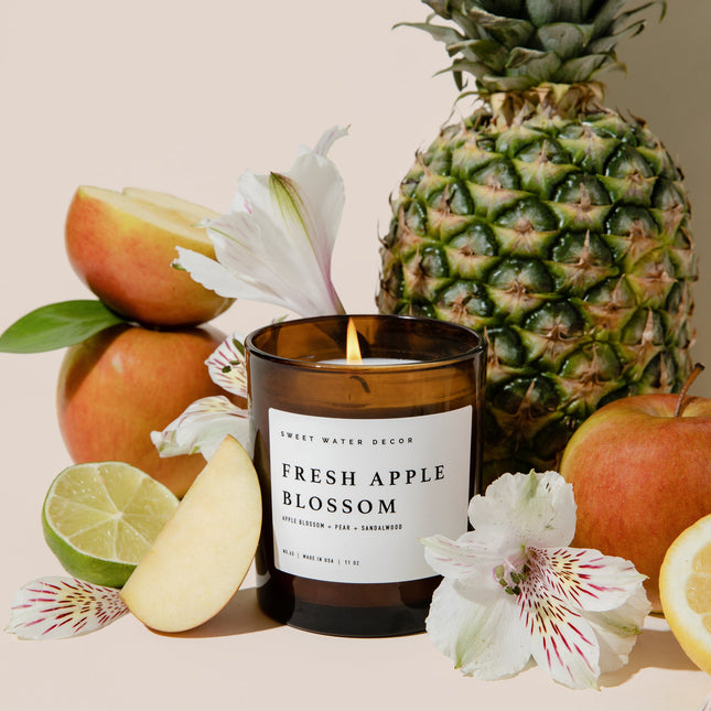 Fresh Apple Blossom Soy Candle - Amber Jar - 11 oz - Tony's Home Furnishings